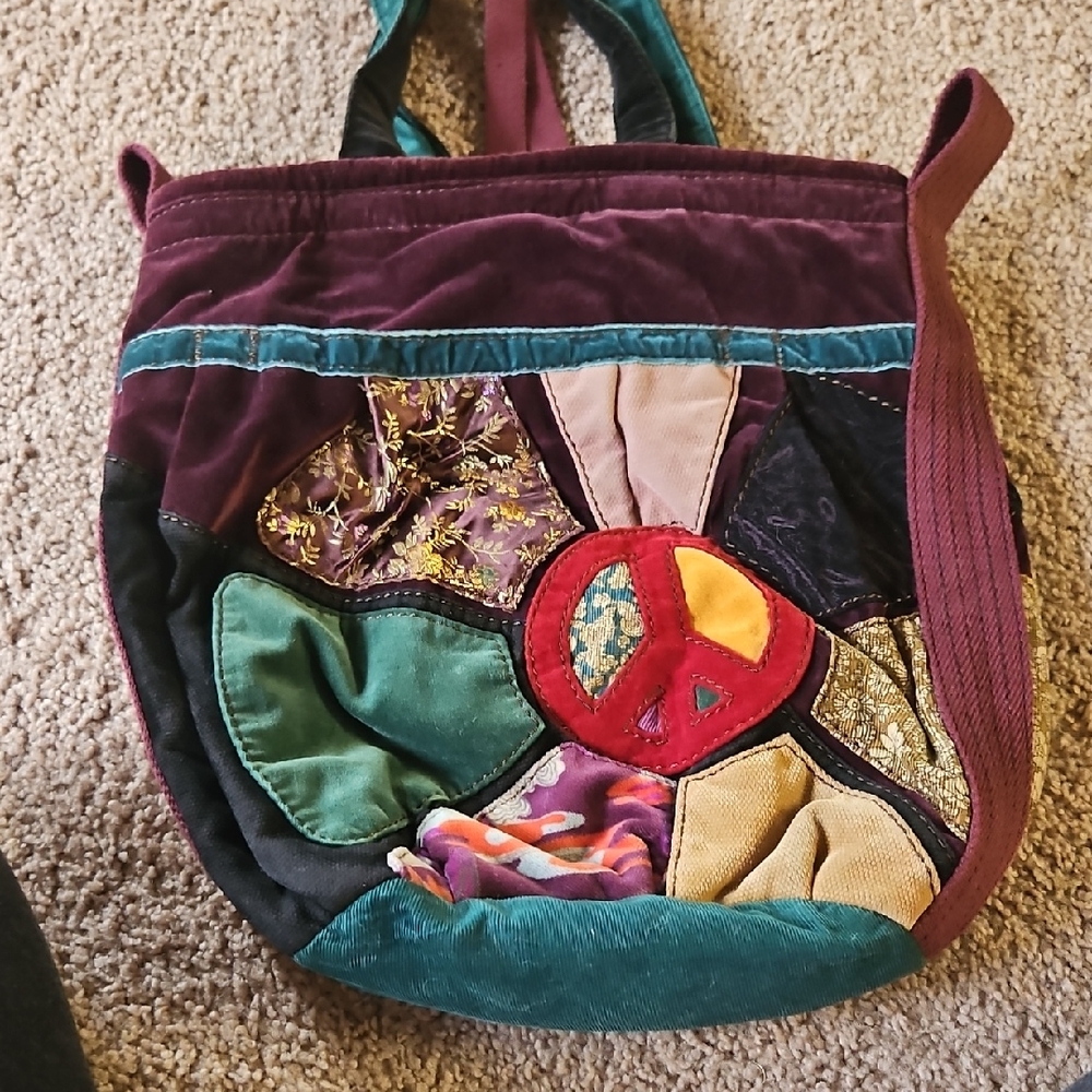 Lucky Brand Bohemian Patchwork Velvet Bag in Teal and Plum